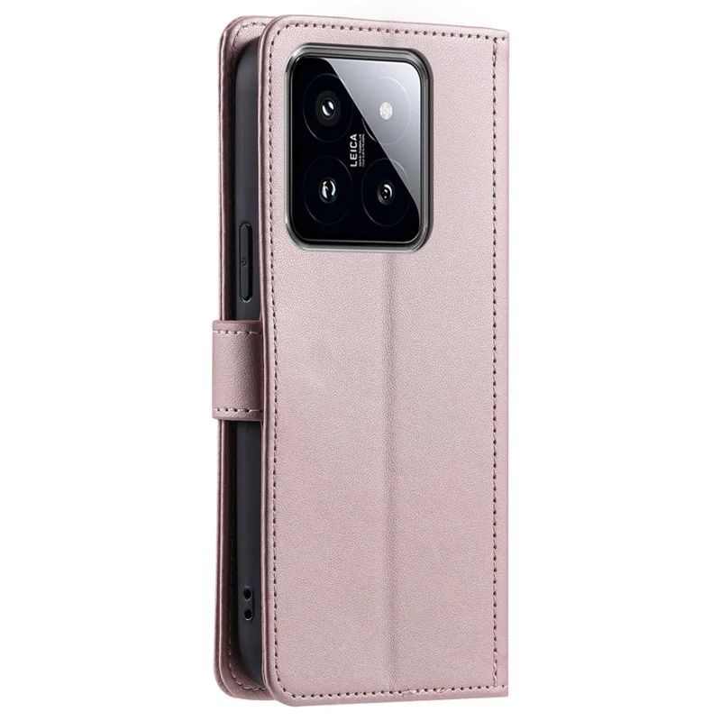 For Xiaomi 14 Case Stand View PU Leather Flip Phone Cover with Strap - Rose Gold
