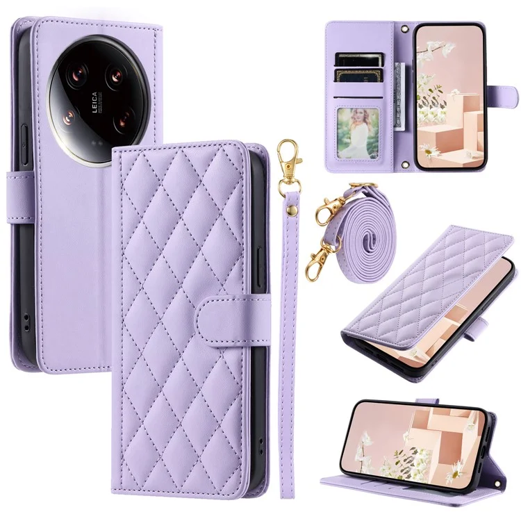 For Xiaomi 14 Ultra Wallet Case PU Leather Flip Stand View Phone Cover - Purple
