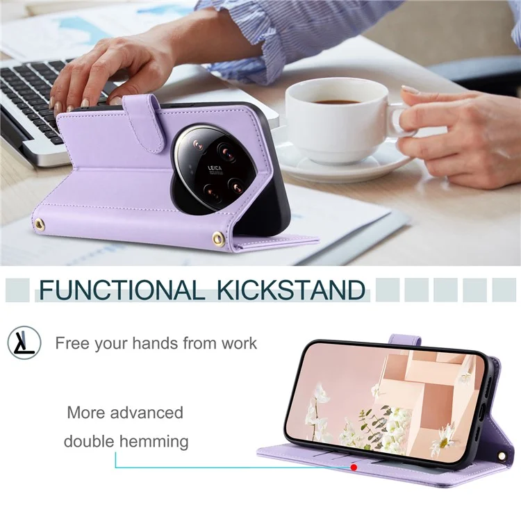 For Xiaomi 14 Ultra Wallet Case PU Leather Flip Stand View Phone Cover - Purple