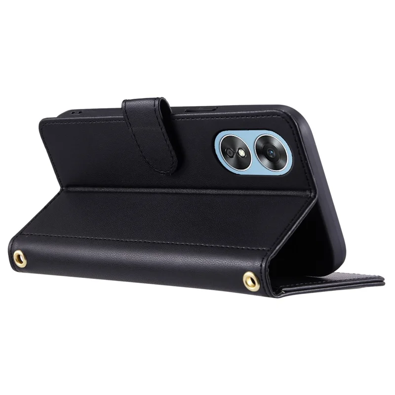 For Oppo A38 4G / A18 4G Case with Crossbody Strap Rhombus Pattern Stand PU Leather Phone Cover - Black