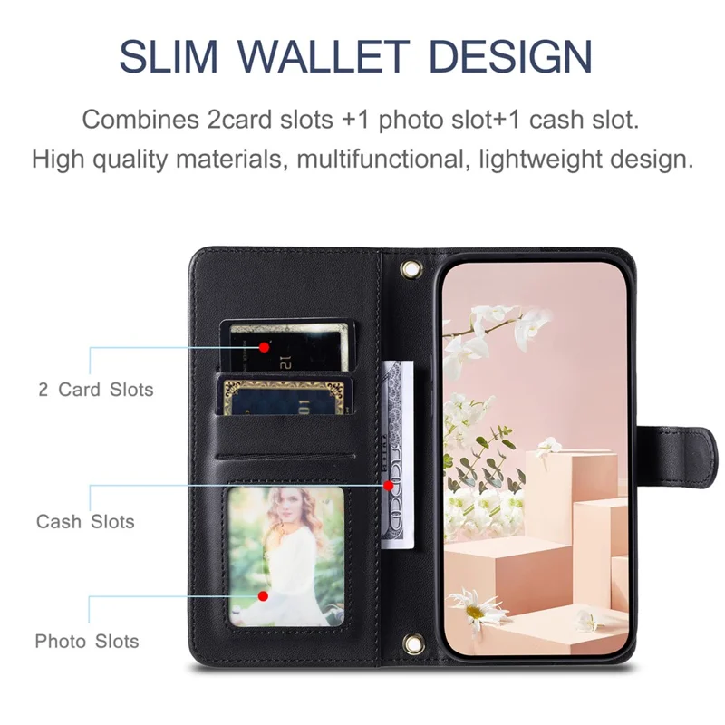 For Oppo A38 4G / A18 4G Case with Crossbody Strap Rhombus Pattern Stand PU Leather Phone Cover - Black