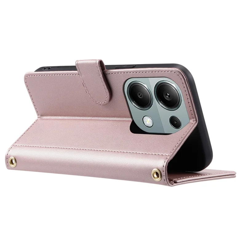 Für Xiaomi Redmi Note 13 Pro 4G / Poco M6 Pro 4G Magnetisches Handyhülle Leder Rhombus-Gitter Ständer Cover - Roségold