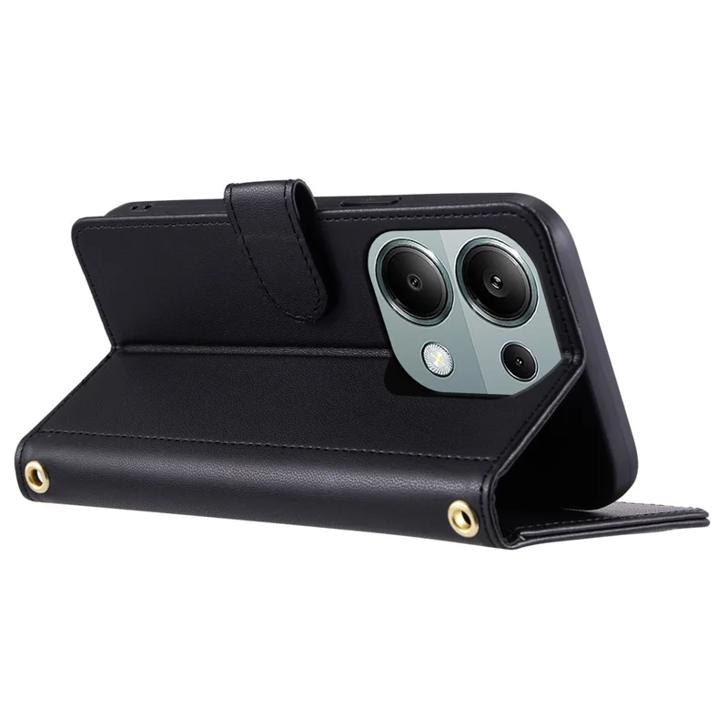 For Xiaomi Redmi Note 13 Pro 4G / Poco M6 Pro 4G Magnetic Phone Case Leather Rhombus Grid Stand Cover - Black