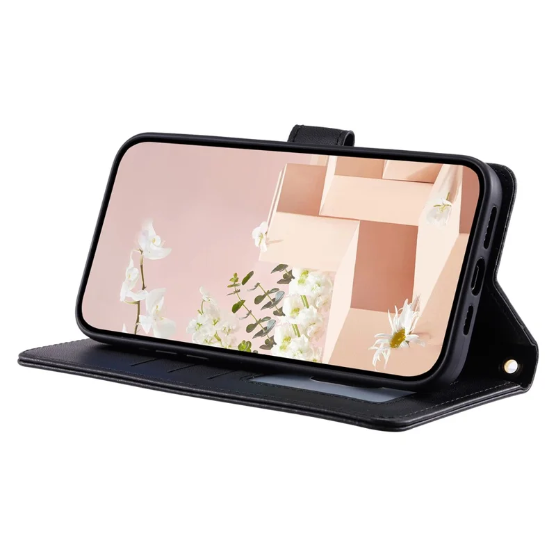 For Xiaomi Redmi Note 13 Pro 4G / Poco M6 Pro 4G Magnetic Phone Case Leather Rhombus Grid Stand Cover - Black