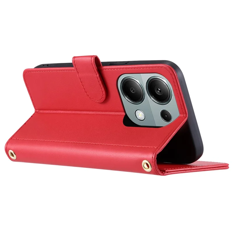 For Xiaomi Redmi Note 13 Pro 4G / Poco M6 Pro 4G Magnetic Phone Case Leather Rhombus Grid Stand Cover - Red