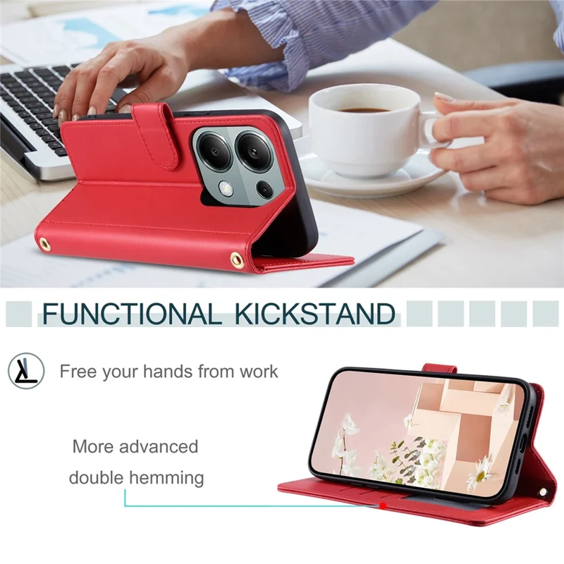 For Xiaomi Redmi Note 13 Pro 4G / Poco M6 Pro 4G Magnetic Phone Case Leather Rhombus Grid Stand Cover - Red