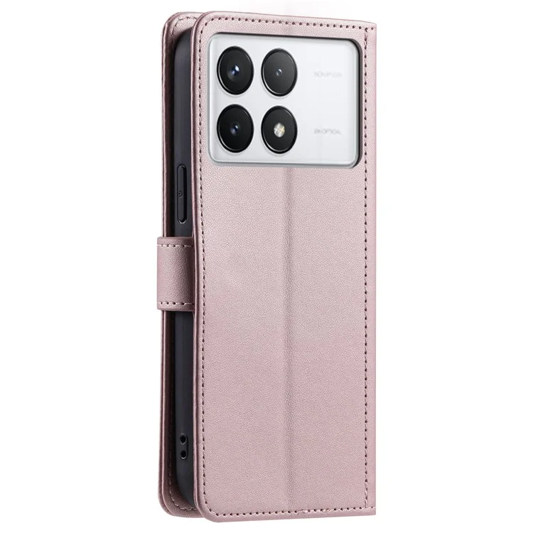 For Xiaomi Redmi K70E 5G / Poco X6 Pro 5G Leather Case Rhombus Grid Wallet Crossbody Phone Cover - Rose Gold