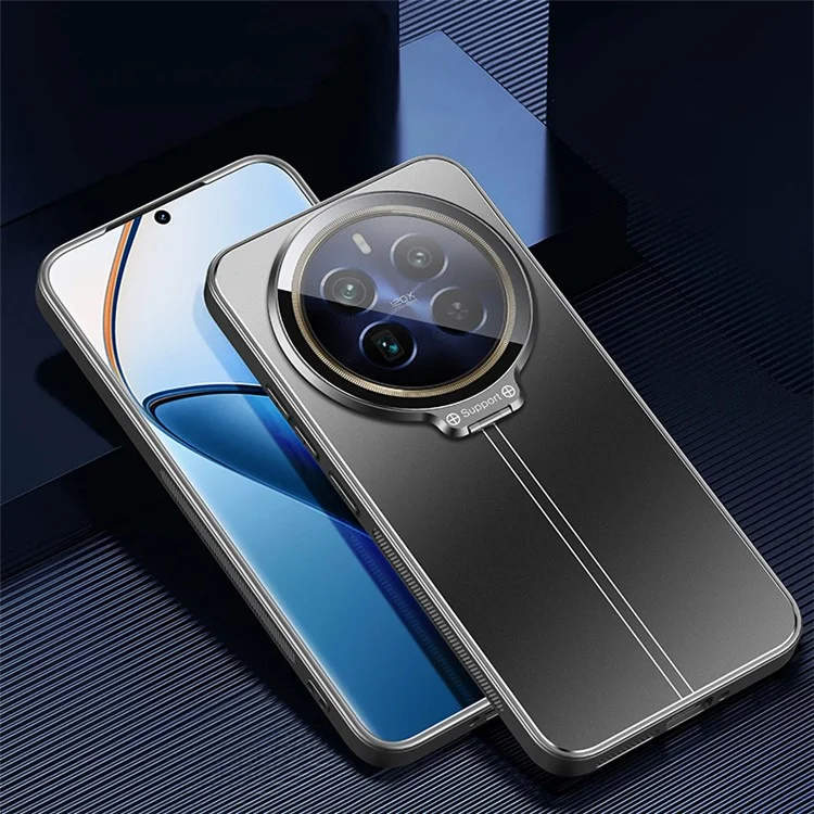 For Realme 12 Pro 5G / 12 Pro+ 5G Case with Lens Kickstand Shockproof PC+TPU Phone Cover - Black
