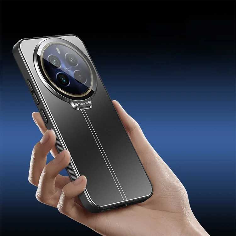 For Realme 12 Pro 5G / 12 Pro+ 5G Case with Lens Kickstand Shockproof PC+TPU Phone Cover - Black
