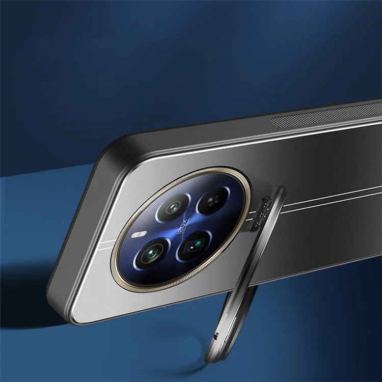 For Realme 12 Pro 5G / 12 Pro+ 5G Case with Lens Kickstand Shockproof PC+TPU Phone Cover - Black