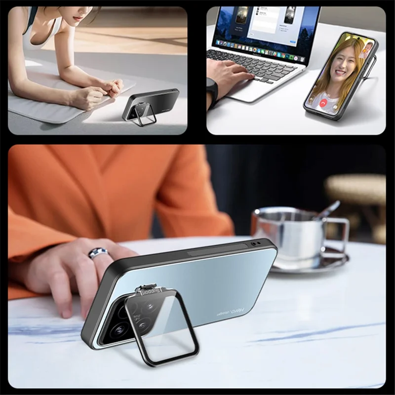 For Xiaomi 14 Case with Lens Kickstand Shockproof PC+TPU Phone Cover - Blue