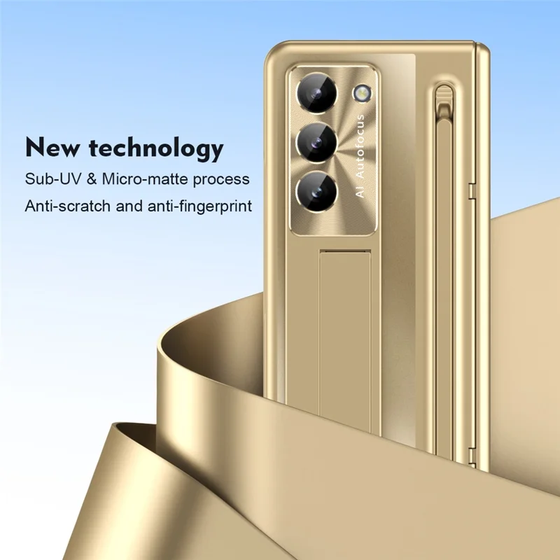 Pour Samsung Galaxy Z Fold6 5G Étui à Béquille Étui PC Téléphone avec Film en Verre Trempé / Stylet - Or