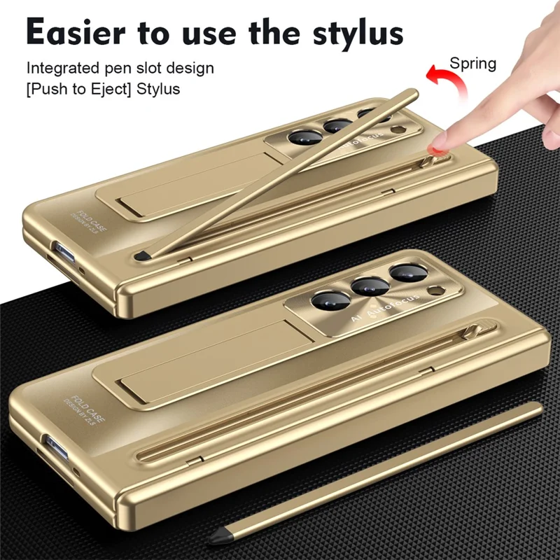 Pour Samsung Galaxy Z Fold6 5G Étui à Béquille Étui PC Téléphone avec Film en Verre Trempé / Stylet - Or