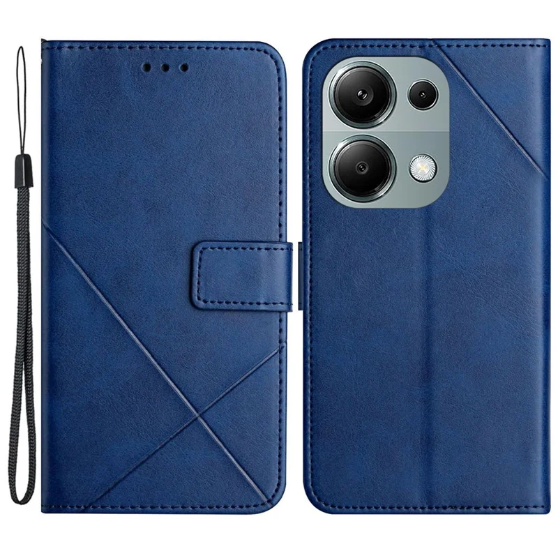 For Xiaomi Redmi Note 13 Pro 4G / Poco M6 Pro 4G Case Lines Imprinted PU Leather Wallet Stand Phone Cover - Blue