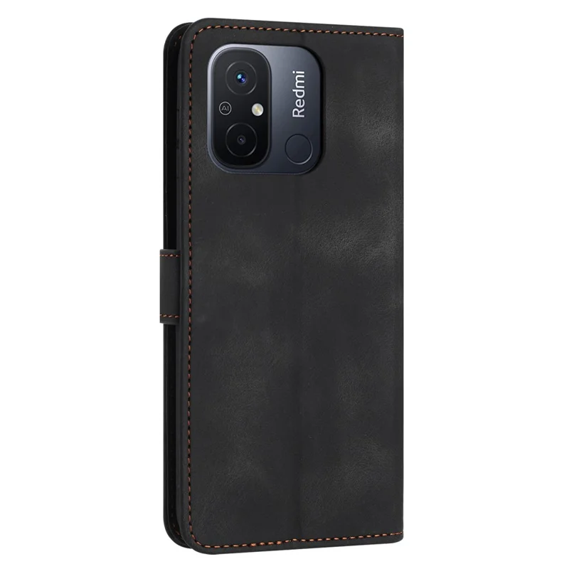 Pour Xiaomi Redmi 12C 4G Coque Folio Style Livre Touch Skin PU Cuir Étui Téléphone - Noir