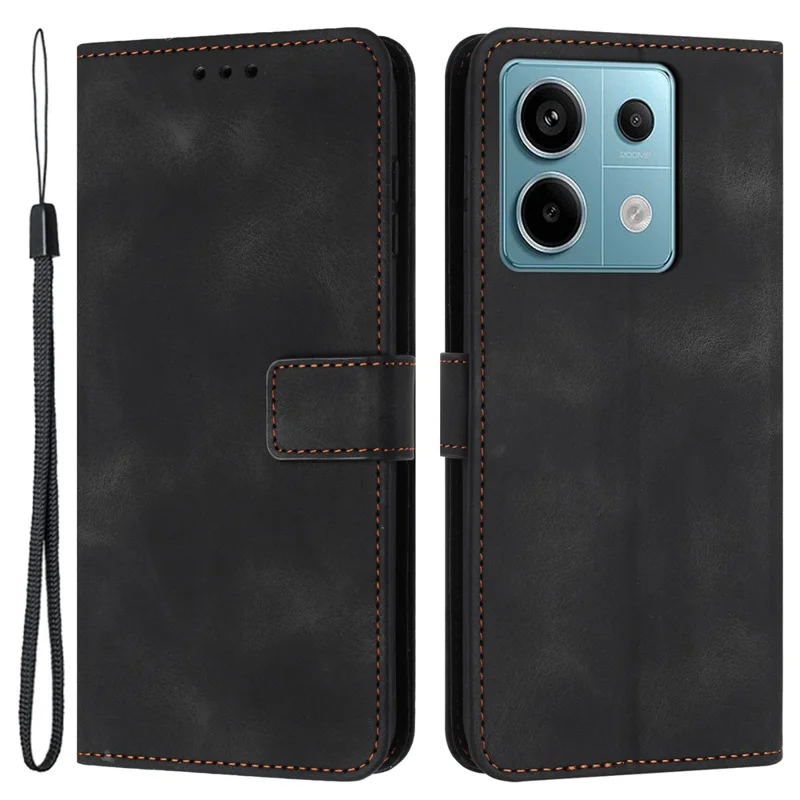 For Xiaomi Redmi Note 13 5G Leather Case Solid Color Wallet Protective Phone Cover - Black