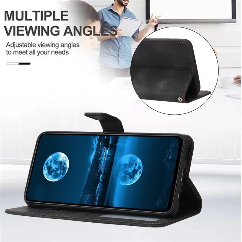 For Xiaomi Redmi Note 13 5G Leather Case Solid Color Wallet Protective Phone Cover - Black