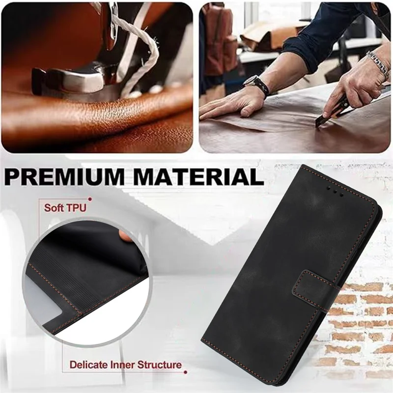 For Xiaomi Redmi Note 13 5G Leather Case Solid Color Wallet Protective Phone Cover - Black