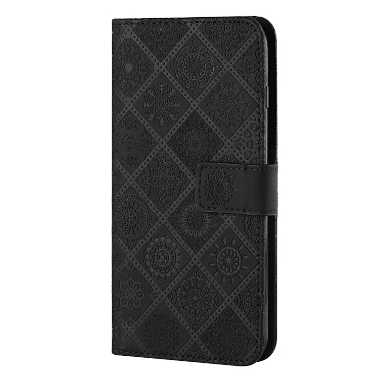 For Xiaomi Redmi Note 13 5G Phone Case Ethnic Style Imprinted Flower Pattern Leather Cover - Black