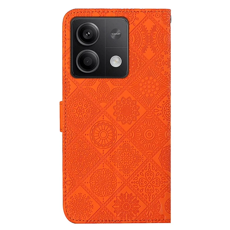 Чехол для телефона Xiaomi Redmi Note 13 5G, этнический стиль, с цветочным принтом, кожаный - оранжевый