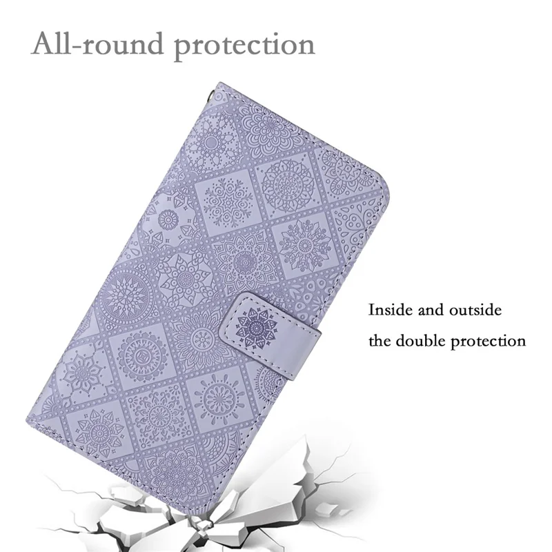 For Xiaomi Redmi Note 13 5G Phone Case Ethnic Style Imprinted Flower Pattern Leather Cover - Purple