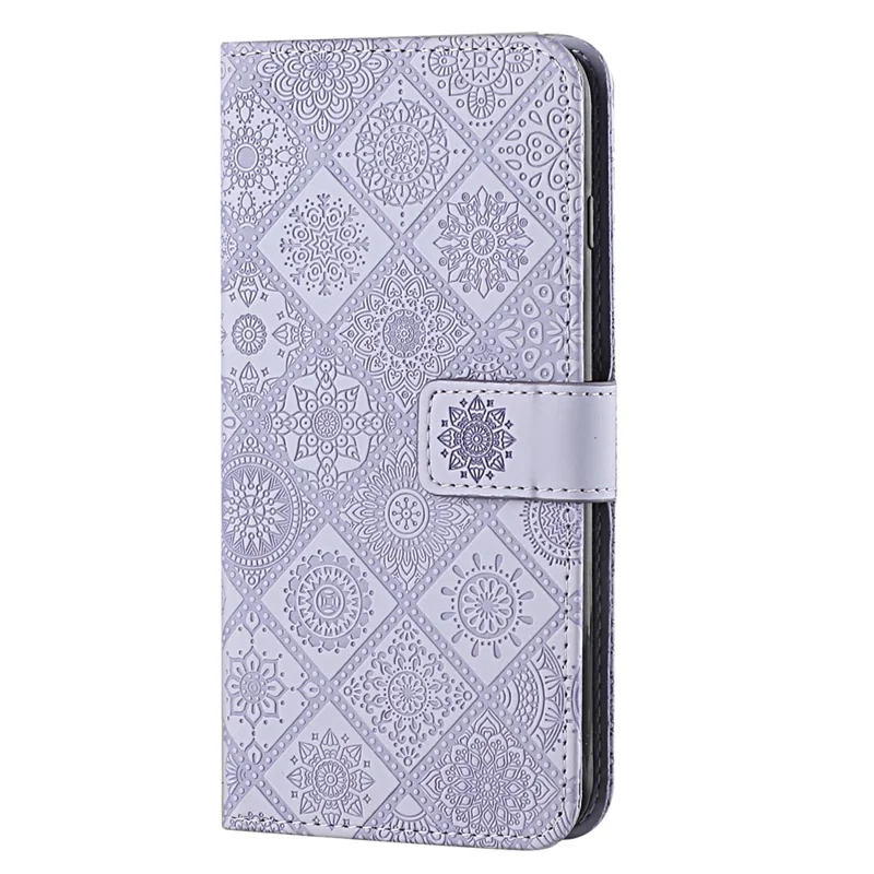 For Xiaomi Redmi Note 13 5G Phone Case Ethnic Style Imprinted Flower Pattern Leather Cover - Purple