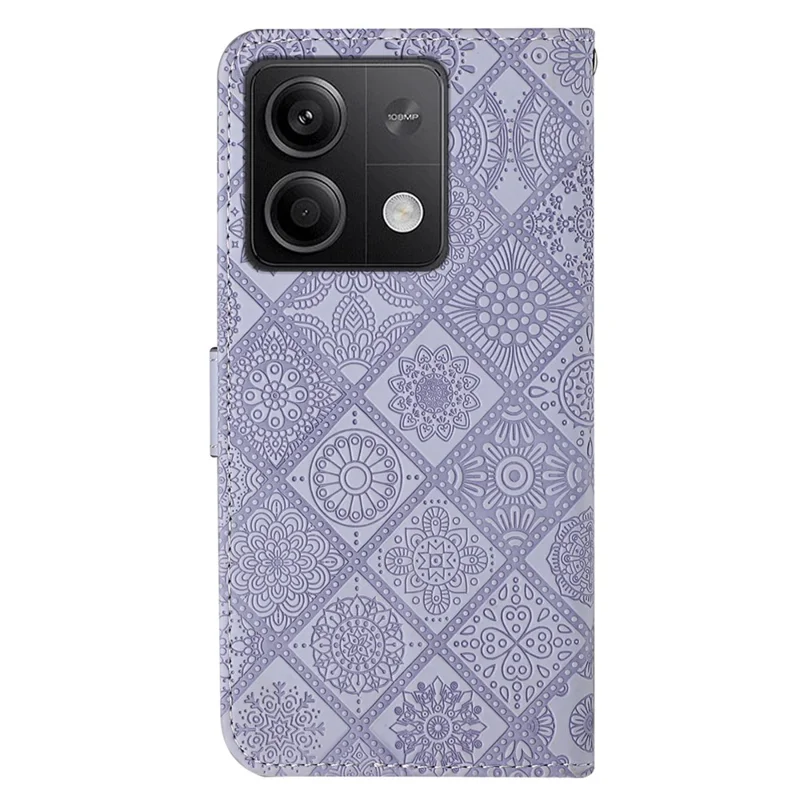 For Xiaomi Redmi Note 13 5G Phone Case Ethnic Style Imprinted Flower Pattern Leather Cover - Purple