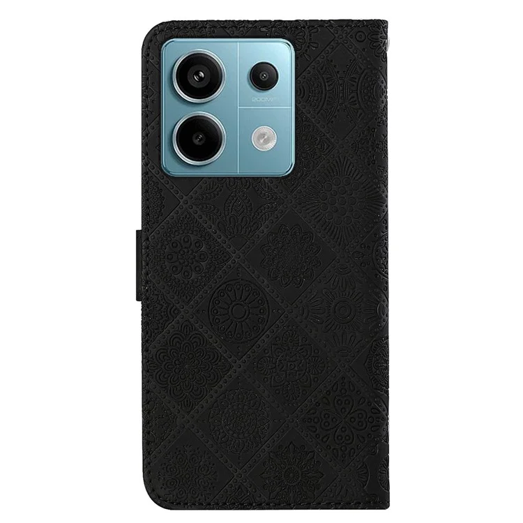 For Xiaomi Redmi Note 13 Pro 5G / Poco X6 5G Case Ethnic Style Imprinted Flower Pattern Leather Phone Cover - Black