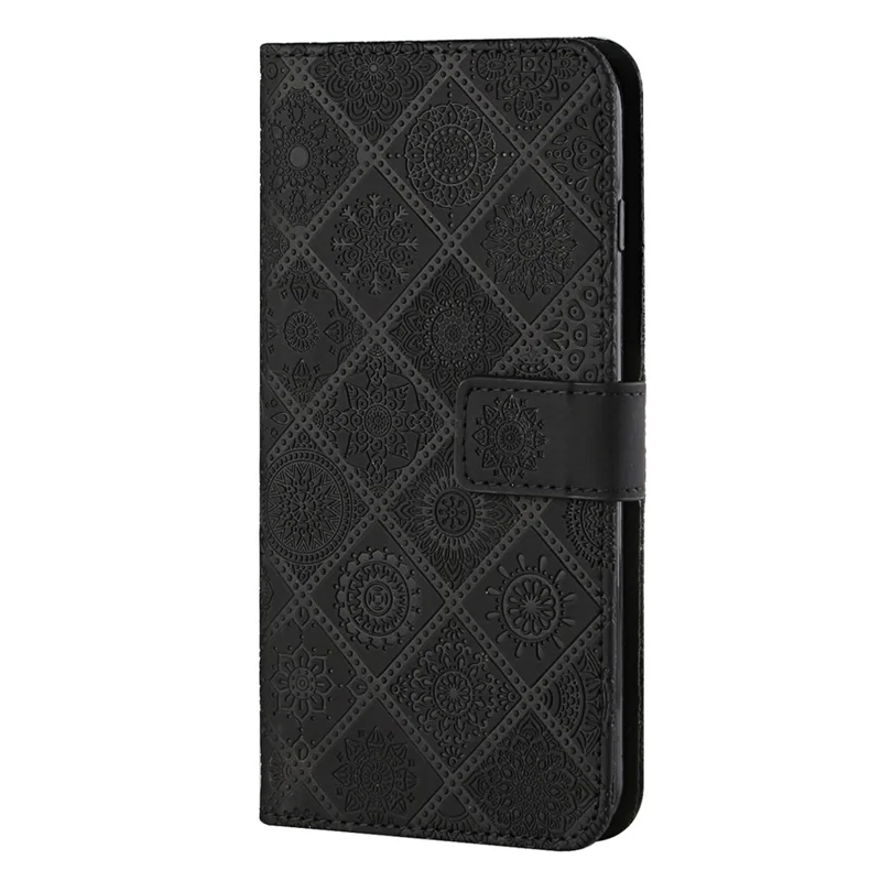 Für Xiaomi Redmi Note 13 4G Handyhülle - Ethnischer Stil Aufgedrucktes Blumenmuster-Cover - Schwarz