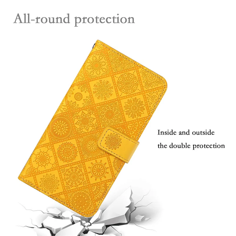 For Xiaomi Redmi Note 13 Pro 4G / Poco M6 Pro 4G Phone Case Ethnic Style Flower Imprinted Leather Flip Cover - Yellow