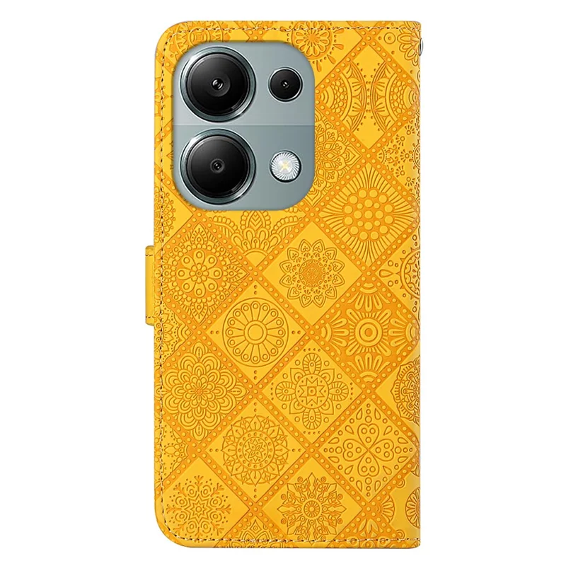 For Xiaomi Redmi Note 13 Pro 4G / Poco M6 Pro 4G Phone Case Ethnic Style Flower Imprinted Leather Flip Cover - Yellow