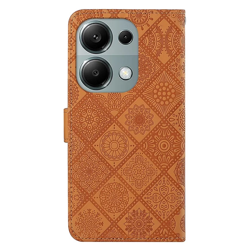 For Xiaomi Redmi Note 13 Pro 4G / Poco M6 Pro 4G Phone Case Ethnic Style Flower Imprinted Leather Flip Cover - Brown