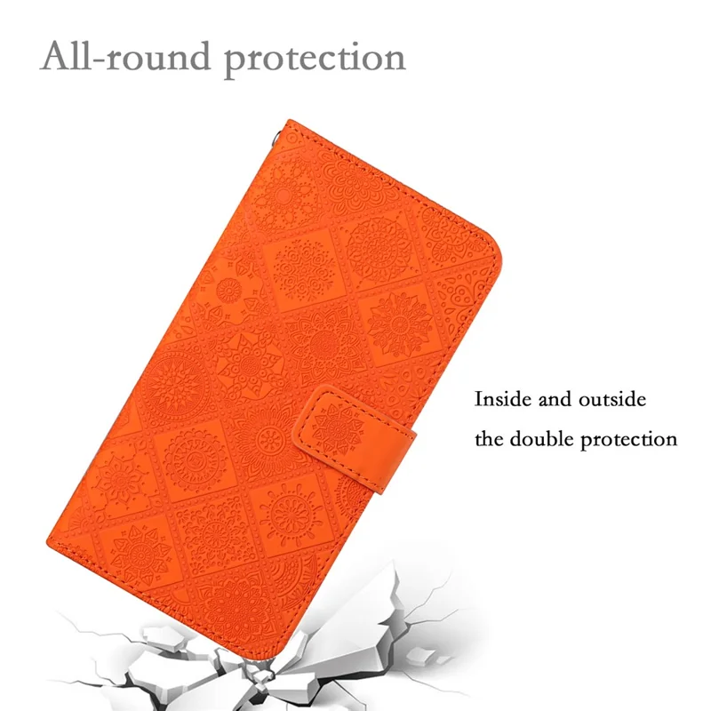For Xiaomi Redmi Note 13 Pro 4G / Poco M6 Pro 4G Phone Case Ethnic Style Flower Imprinted Leather Flip Cover - Orange