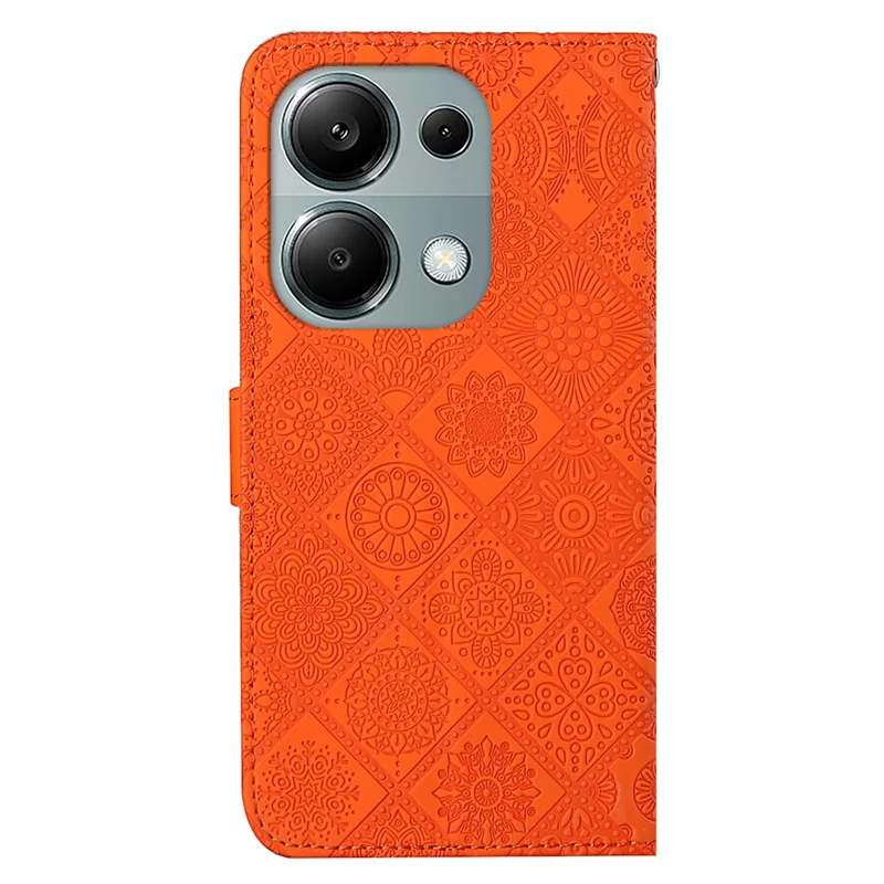 For Xiaomi Redmi Note 13 Pro 4G / Poco M6 Pro 4G Phone Case Ethnic Style Flower Imprinted Leather Flip Cover - Orange