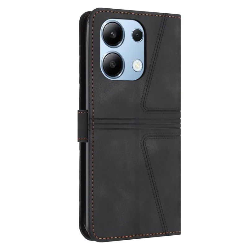 Pour Xiaomi Redmi Note 13 4G Triangle Imprinted Leather Case Folding Stand Phone Cover - Noir