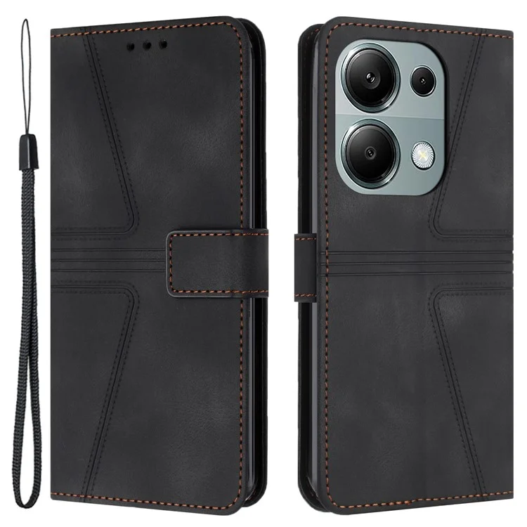 For Xiaomi Redmi Note 13 Pro 4G / Poco M6 Pro 4G Leather Flip Phone Cover Triangle Imprinted Anti-drop Stand Case - Black