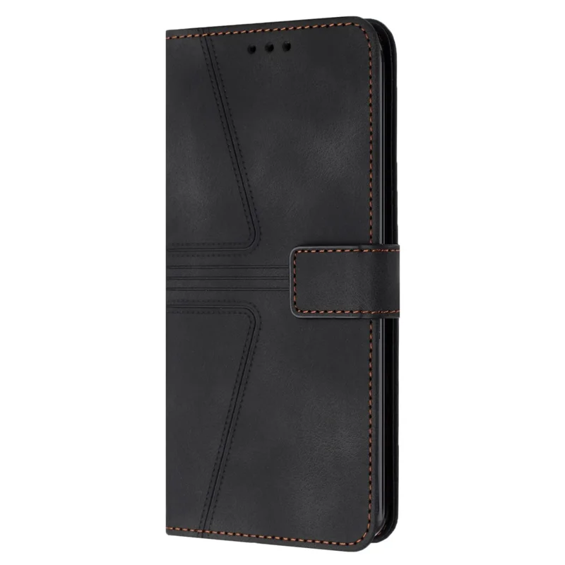 For Samsung Galaxy S23 FE Case Triangle Imprinted Anti-scratch Phone Wallet Cover - Black