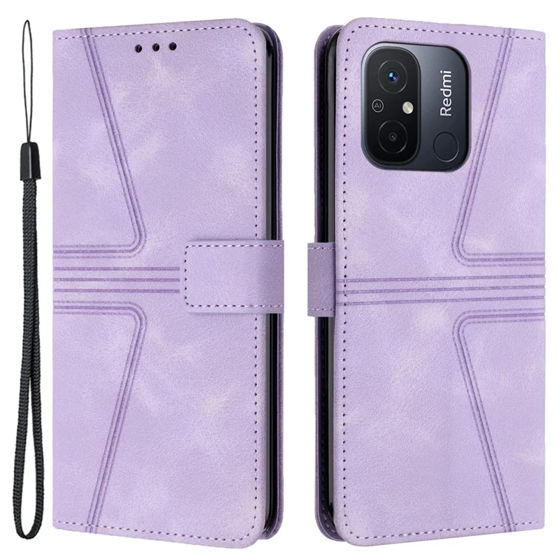 For Xiaomi Redmi 12C 4G Case Triangle Imprinted Anti-Scratch Phone Wallet Cover - Purple
