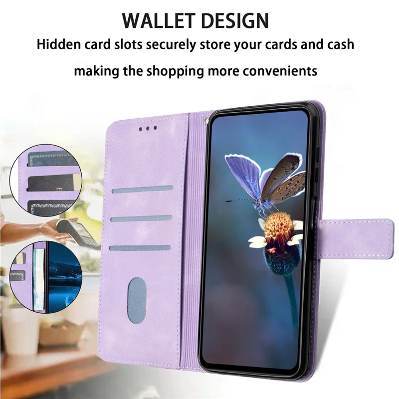 For Xiaomi Redmi 12C 4G Case Triangle Imprinted Anti-Scratch Phone Wallet Cover - Purple