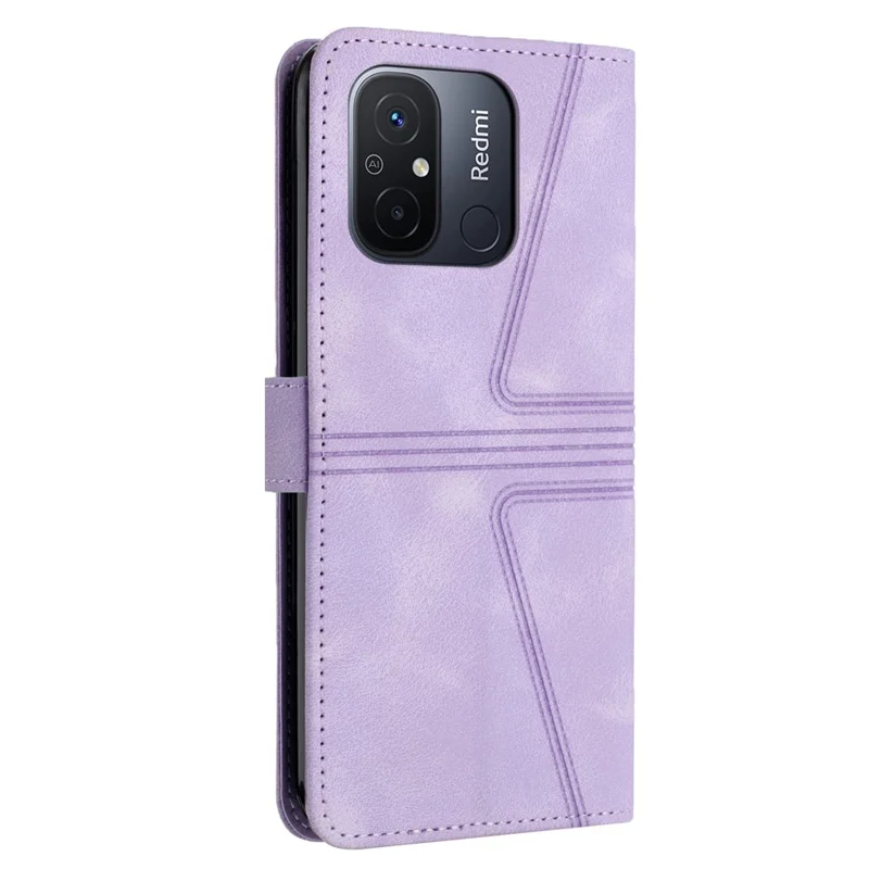 For Xiaomi Redmi 12C 4G Case Triangle Imprinted Anti-Scratch Phone Wallet Cover - Purple
