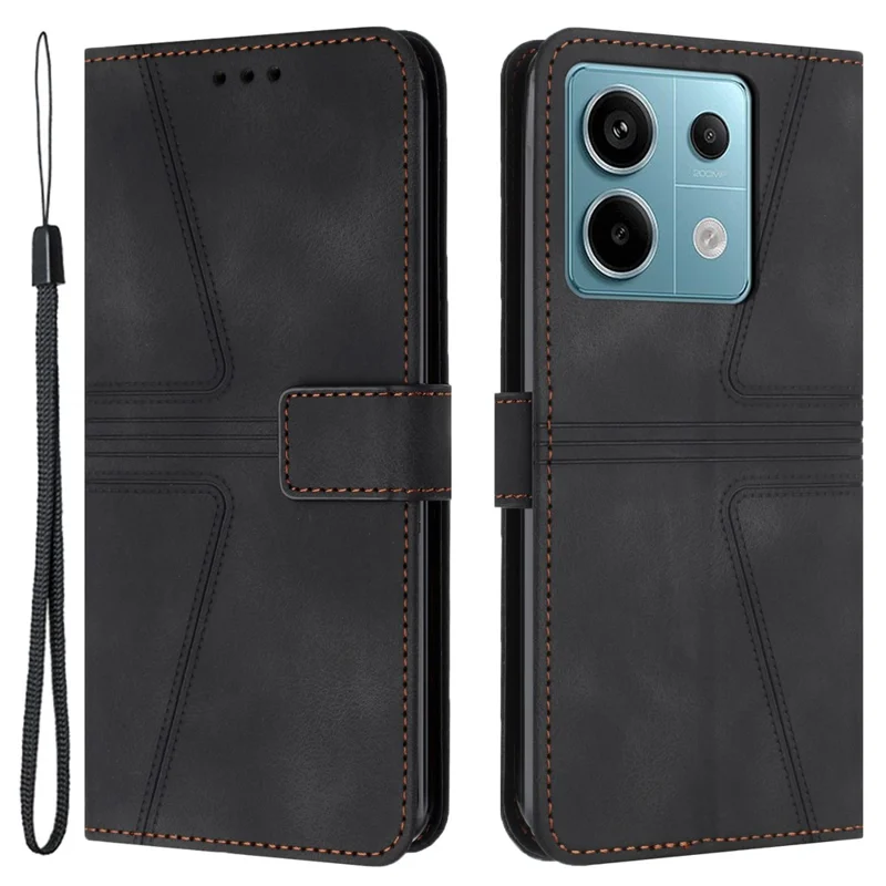 For Xiaomi Redmi Note 13 5G Case Folding Stand Triangle Imprinted Leather Phone Shell - Black