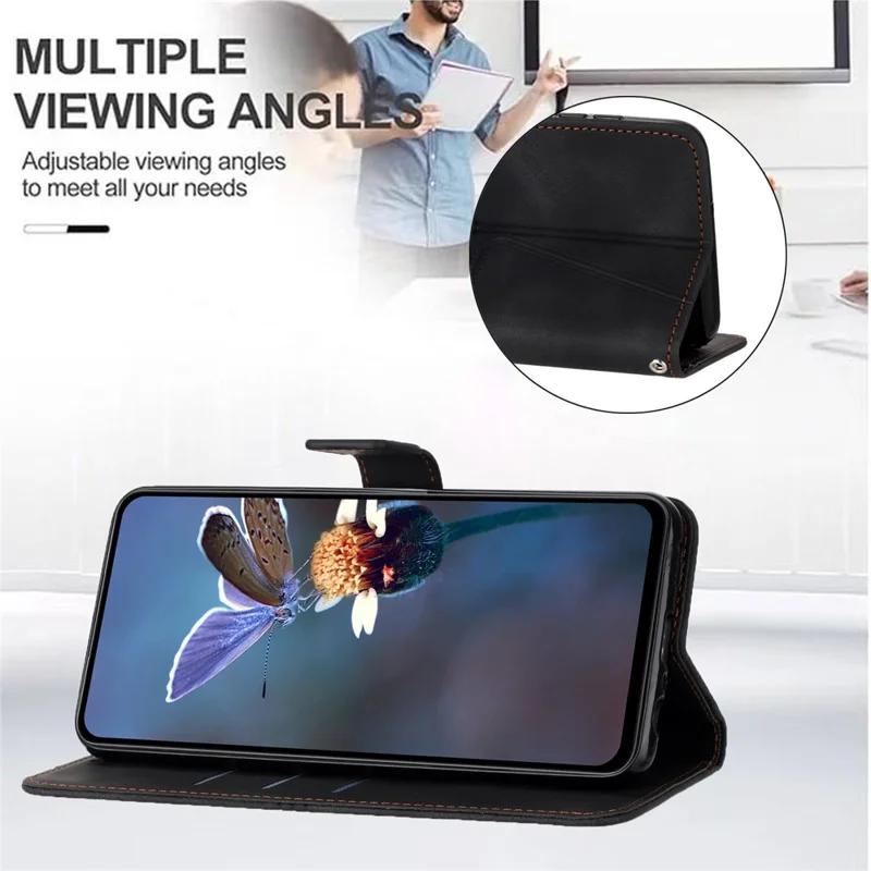 For Xiaomi Redmi Note 13 5G Case Folding Stand Triangle Imprinted Leather Phone Shell - Black