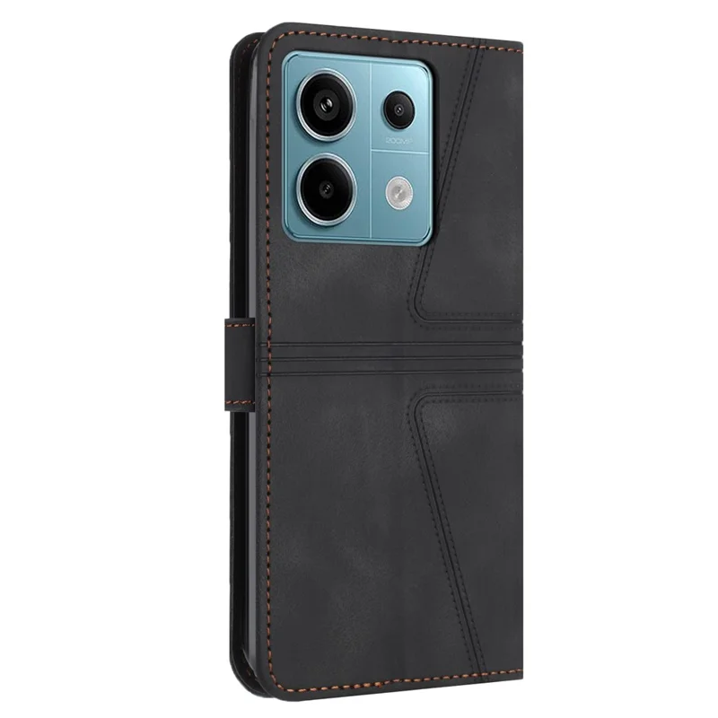 For Xiaomi Redmi Note 13 5G Case Folding Stand Triangle Imprinted Leather Phone Shell - Black