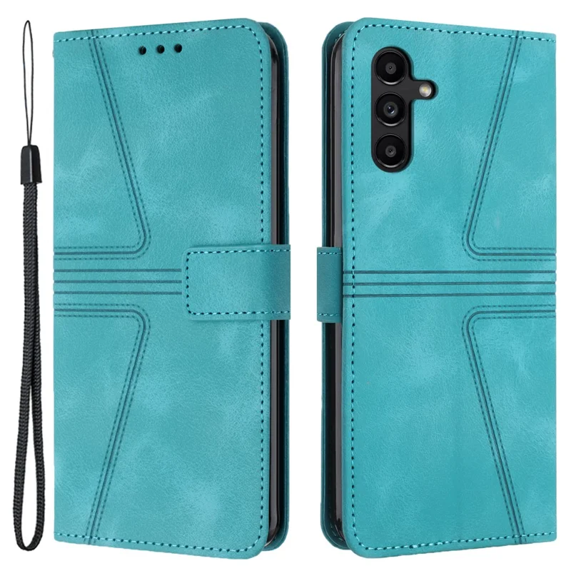 For Samsung Galaxy A35 5G Wallet Case Anti-Drop Triangle Imprinted Leather Phone Cover - Green