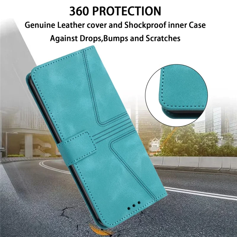For Samsung Galaxy A35 5G Wallet Case Anti-Drop Triangle Imprinted Leather Phone Cover - Green