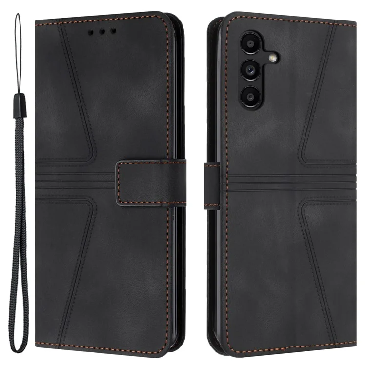 For Samsung Galaxy A15 5G  Case Leather Triangle Imprinted Card Slots Cell Phone Cover - Black