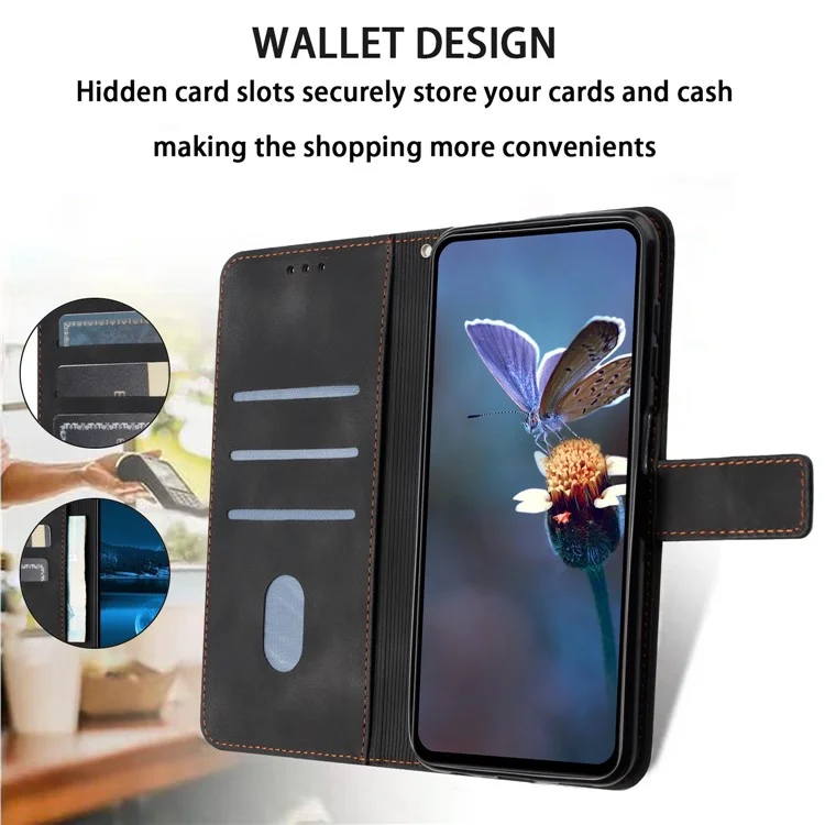 For Samsung Galaxy A15 5G  Case Leather Triangle Imprinted Card Slots Cell Phone Cover - Black