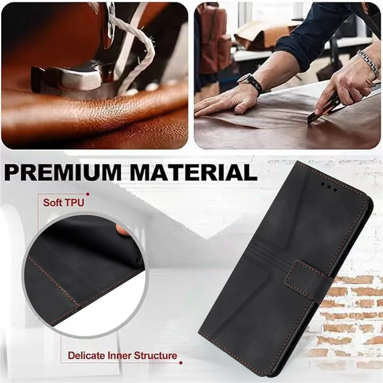 For Samsung Galaxy A15 5G  Case Leather Triangle Imprinted Card Slots Cell Phone Cover - Black