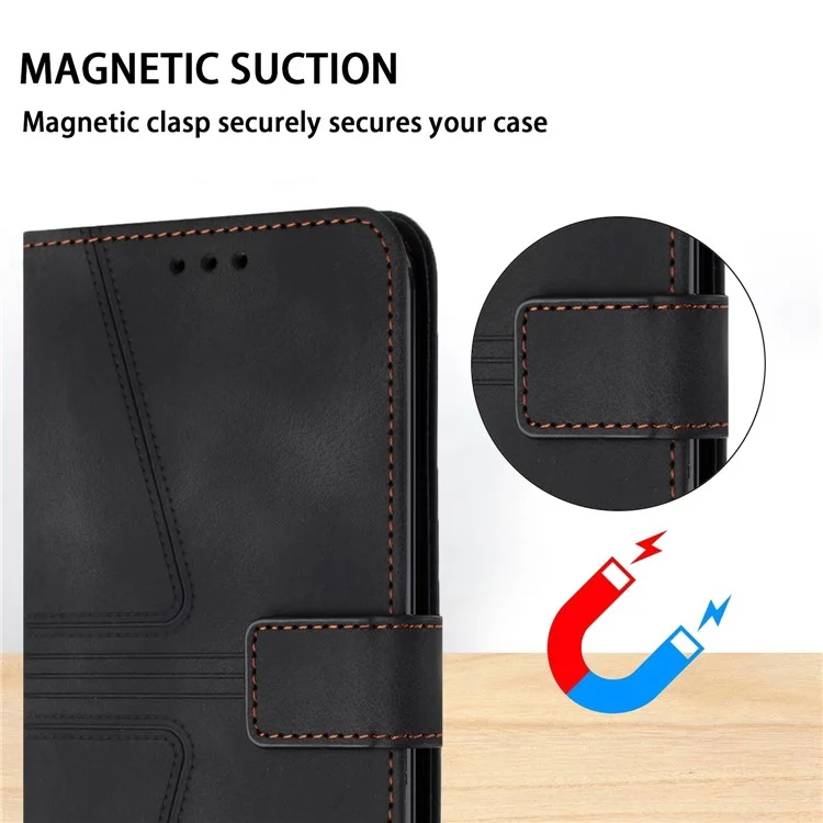 For Samsung Galaxy A15 5G  Case Leather Triangle Imprinted Card Slots Cell Phone Cover - Black