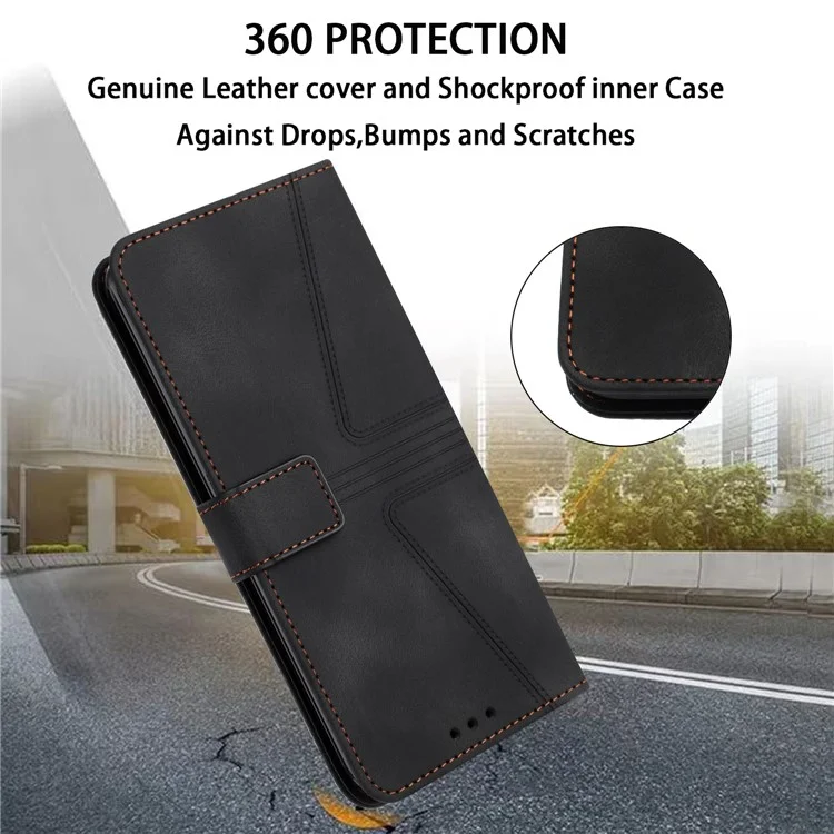 For Samsung Galaxy A15 5G  Case Leather Triangle Imprinted Card Slots Cell Phone Cover - Black
